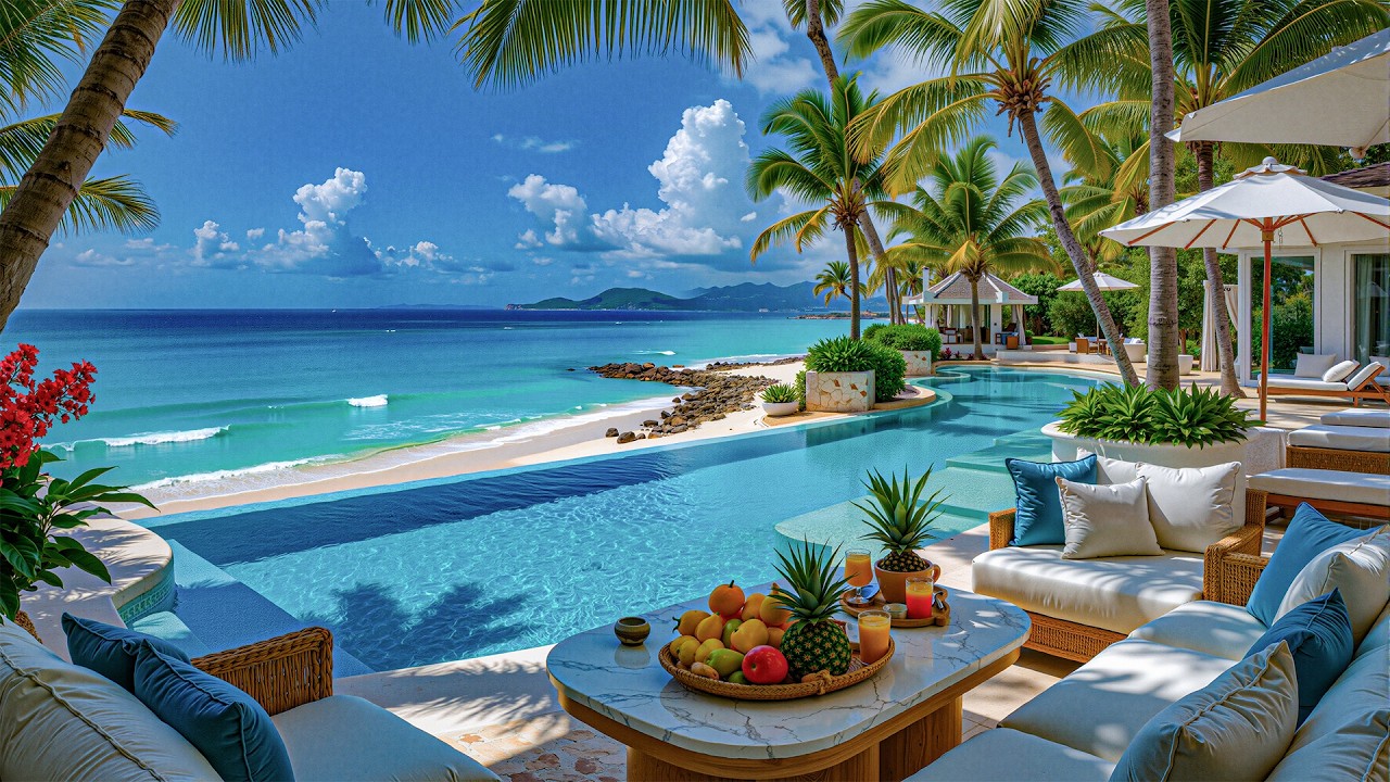 Dreamy Jazz Music & A Vibrant Morning Seascape - Soothing Jazz On The Balcony Of A Beachfront Villa