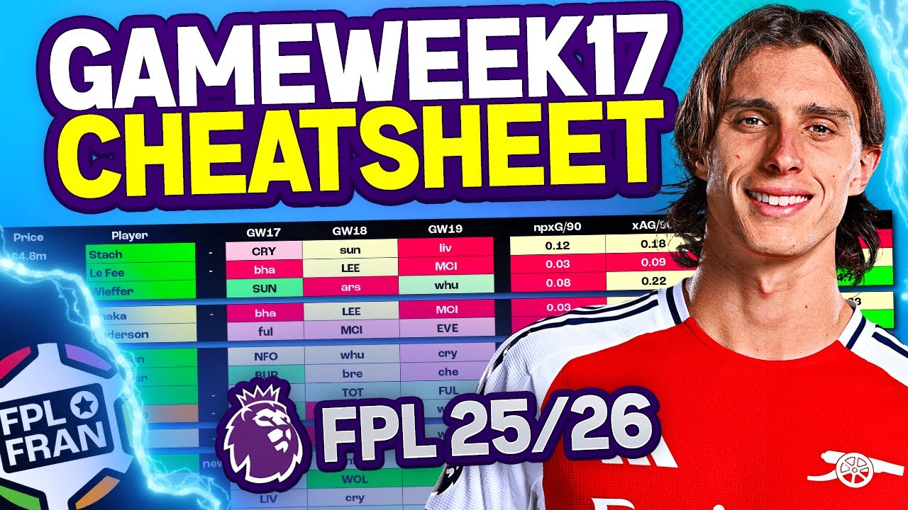 FPL GW17 CHEATSHEET | 🌍 6K RANK | Fantasy Premier League 25/26