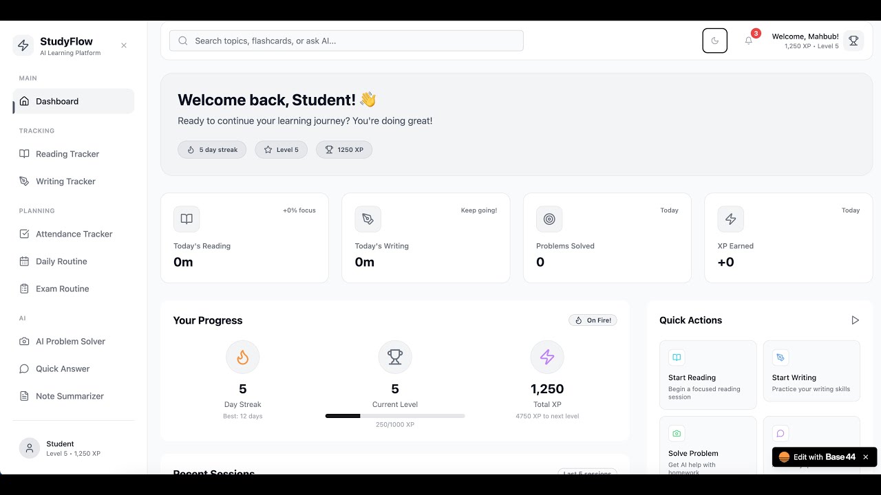 StudyFlow Dashboard Video