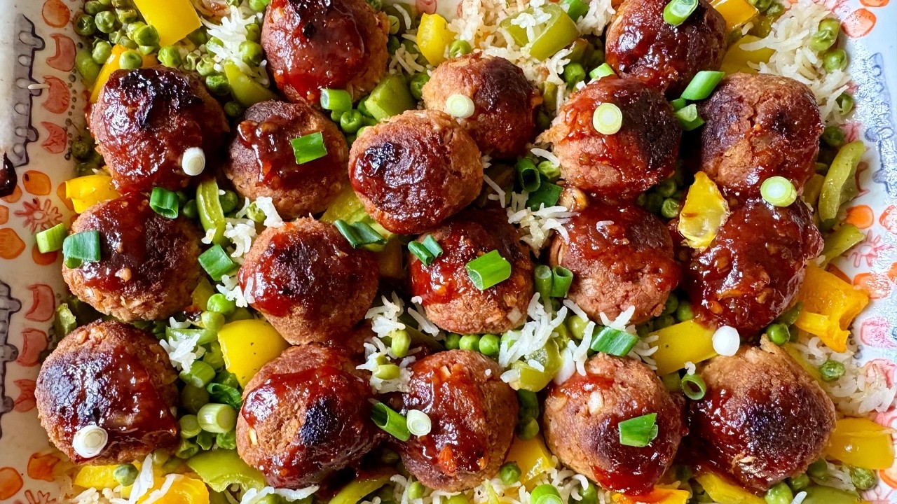 Honey Garlic Meatball Rice Bake | Easy Dinner Recipe