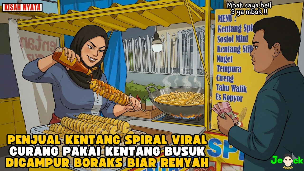 AZAB PENJUAL KENTANG SPIRAL VIRALCURANG PAKAI KENTANG BUSUKDICAMPUR BORAKS BIAR RENYAH||ANIMASI AZAB