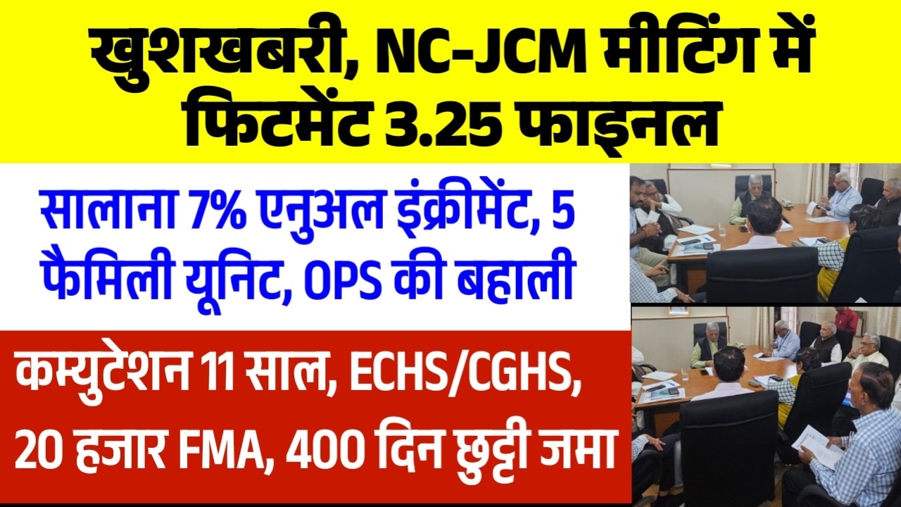 बल्ले-बल्ले, आज मीटिंग में फिटमेंट 3.25 फाइनल, NC-JCM की घोषणा, 20000 FMA, OPS, 7% Increment