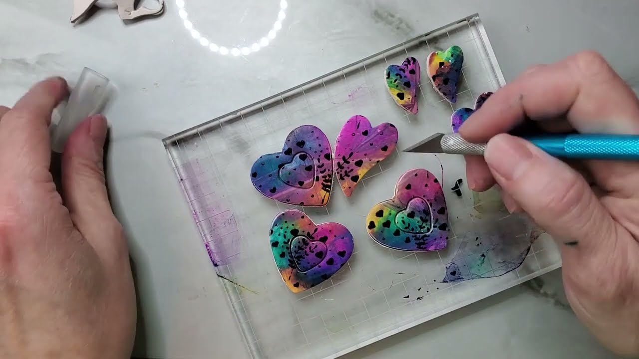 Learn to create Easy Polymer clay hearts using alcohol ink - tutorial, Day 1
