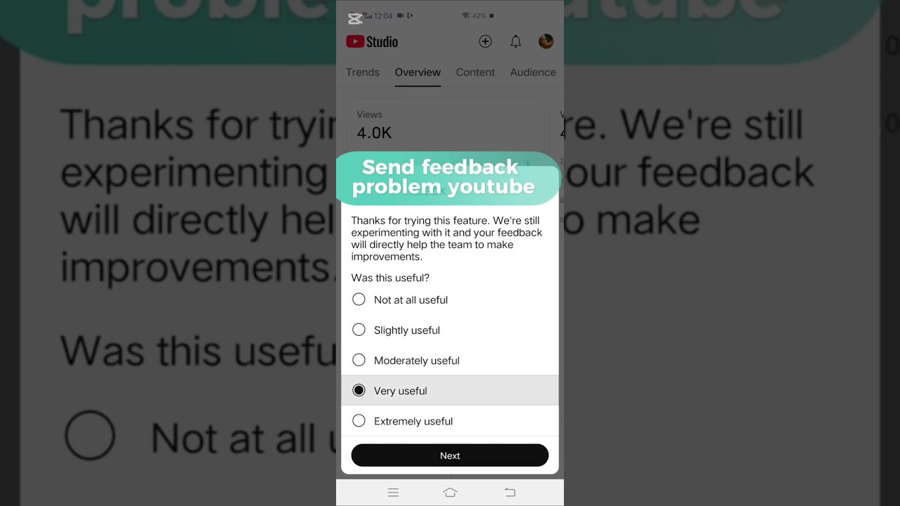 Send feedback problem youtube will directly help the team to make improvements.Very useful