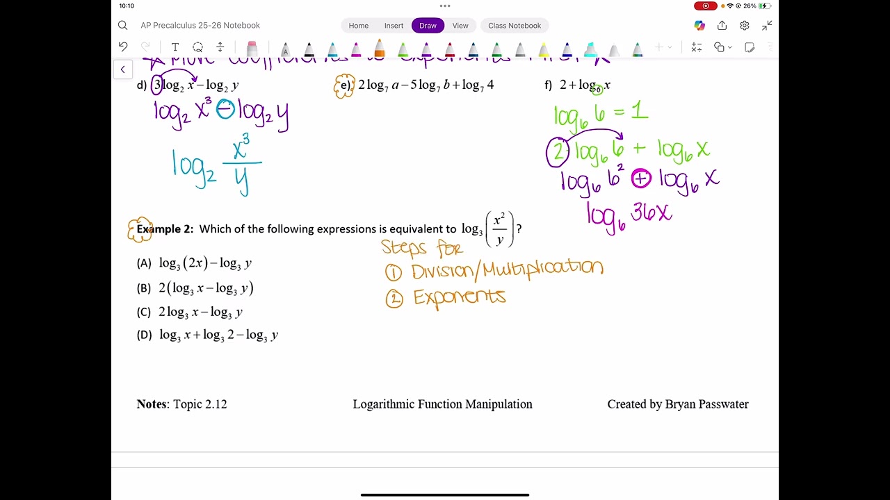 2.12 Logarithmic Function Manipulation Notes