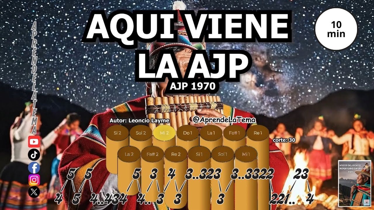 Aqui viene la AJP - APRENDE ZAMPOÑA NUMEROFONIA Y LETRA TUTORIAL - LEARNING NUMEROPHONIA AND PANPIPE