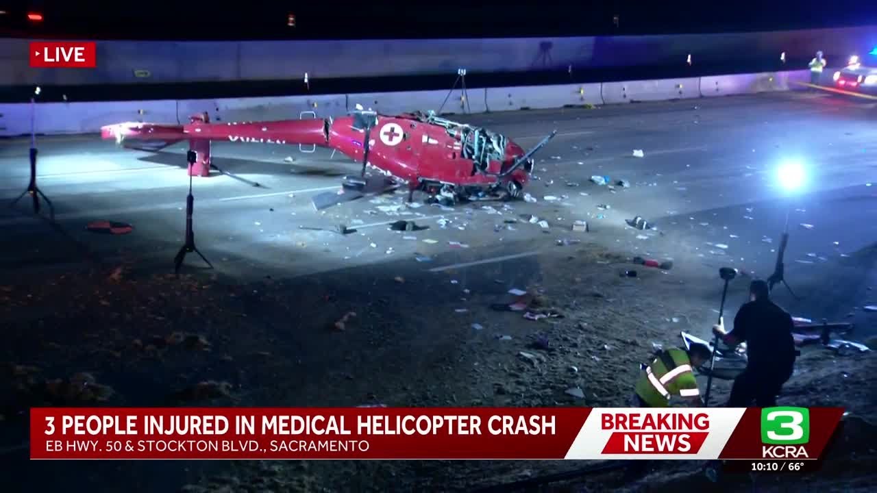 3 flight crew members injured in helicopter crash on Sacramento highway