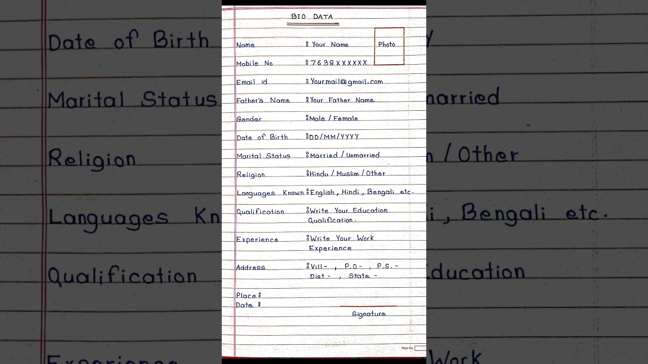 Simple Bio Data Formats for Job ||