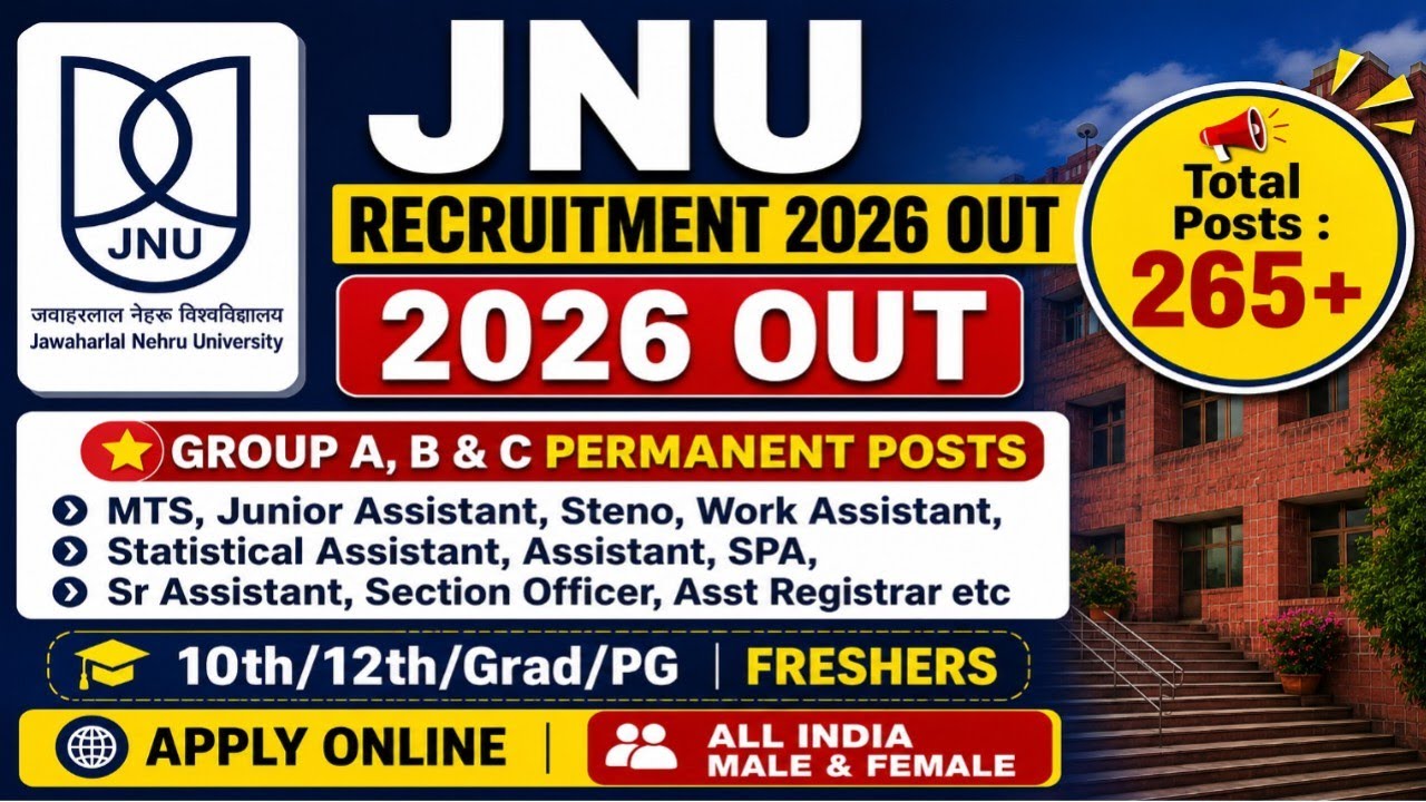 🚨JNU Group A, B & C Recruitment 2026 Out 🔥 265+ Permanent Posts| Apply Now All India Candidates