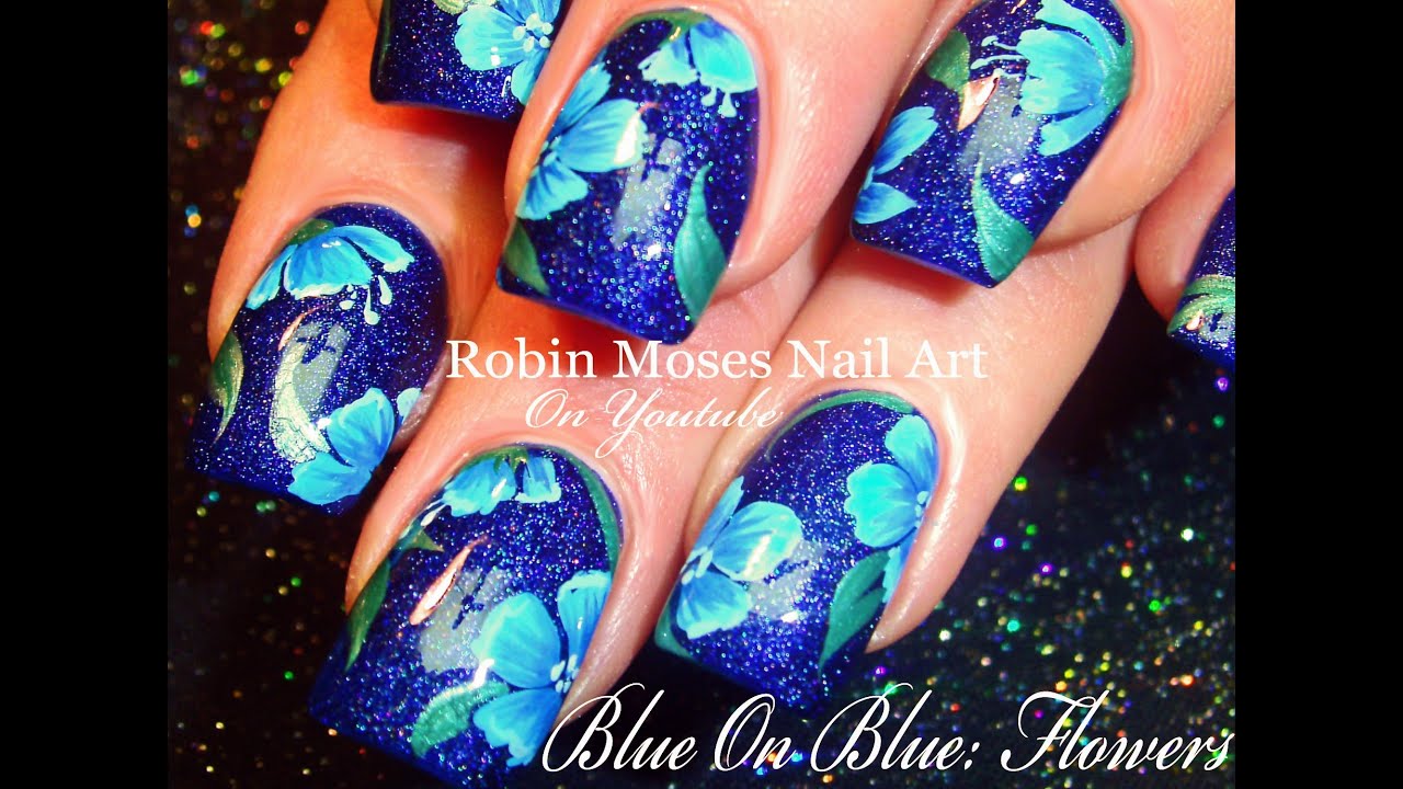 Blue Flower Nails | Navy Floral Nail Art Design Tutorial