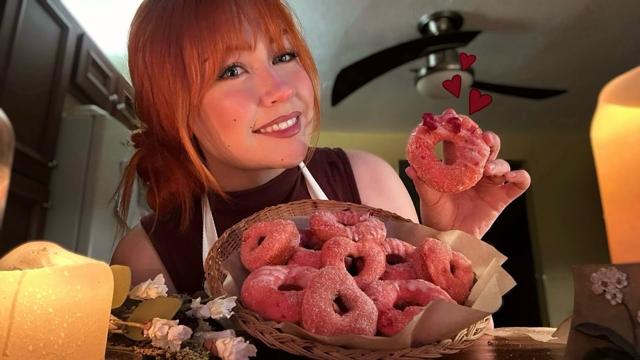 ASMR Baking Cherry Valentine Donuts 🍒 (Close Whispered Voiceover)