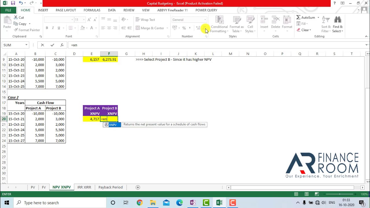Capital Budgeting in Excel | PV, FV, NPV, XNPV, IRR, XIRR, Payback