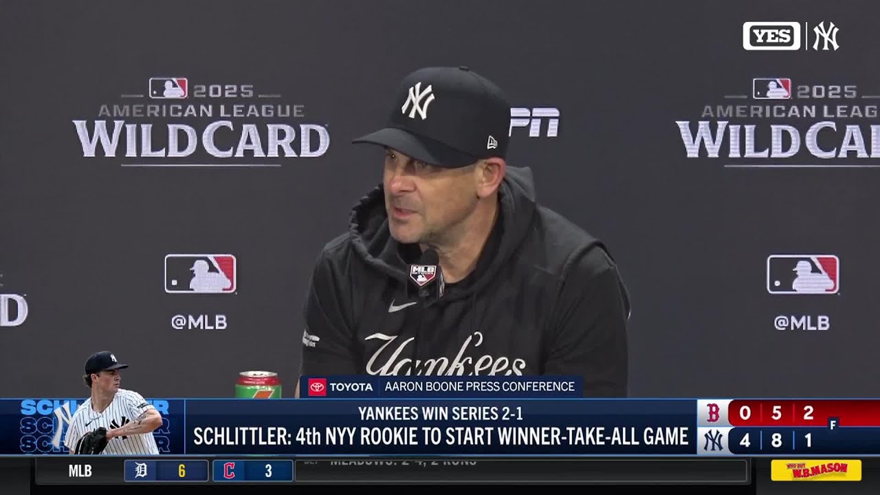 Aaron Boone discusses Cam Schlittler and his career-high 12 K's in AL Wild Card