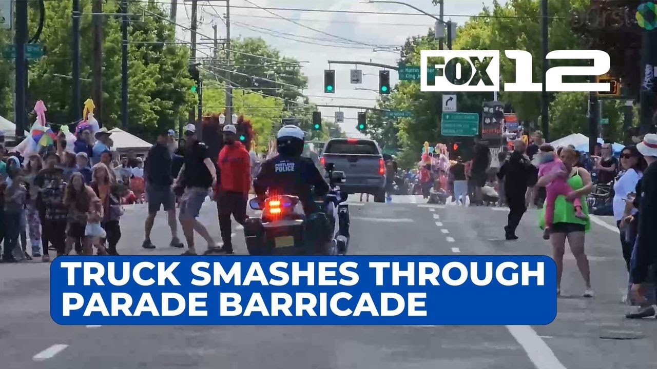 Police: Pickup smashes through barricade on Portland parade route, nearly hits people