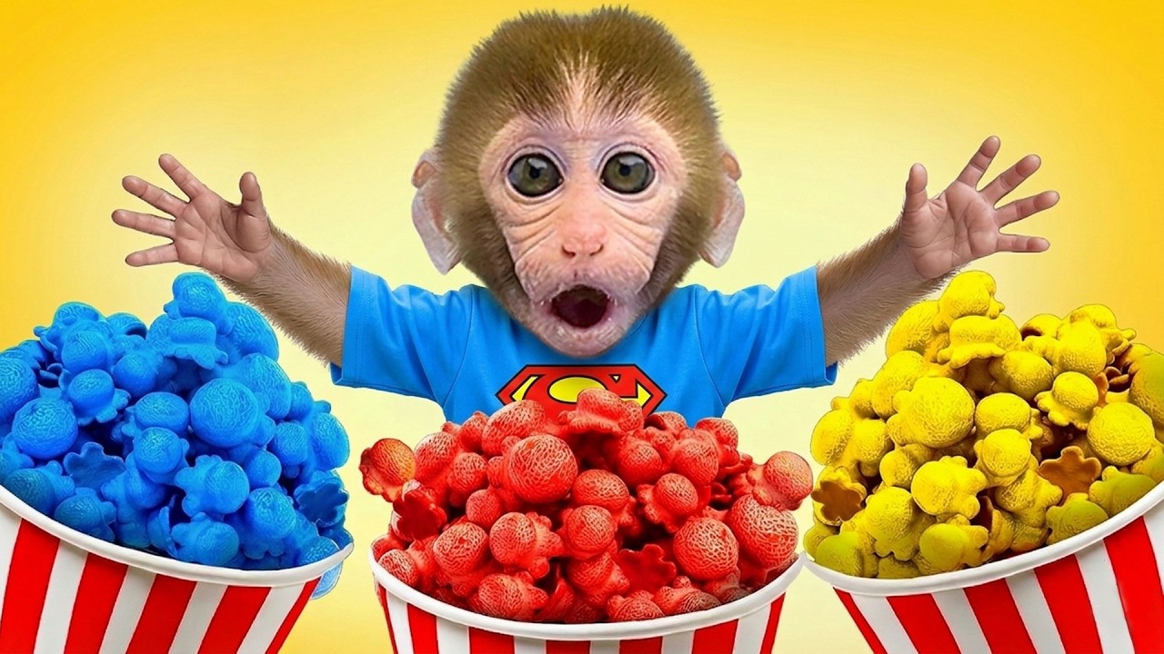 Monkey Bon Bon Eats Rainbow PopCorn to Turn into Superhero