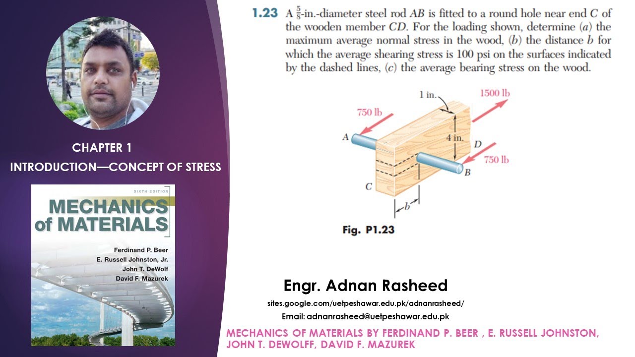 1.23 Determine maximum average normal stress in the wood | Mechanics of Materials Beer & Johnston