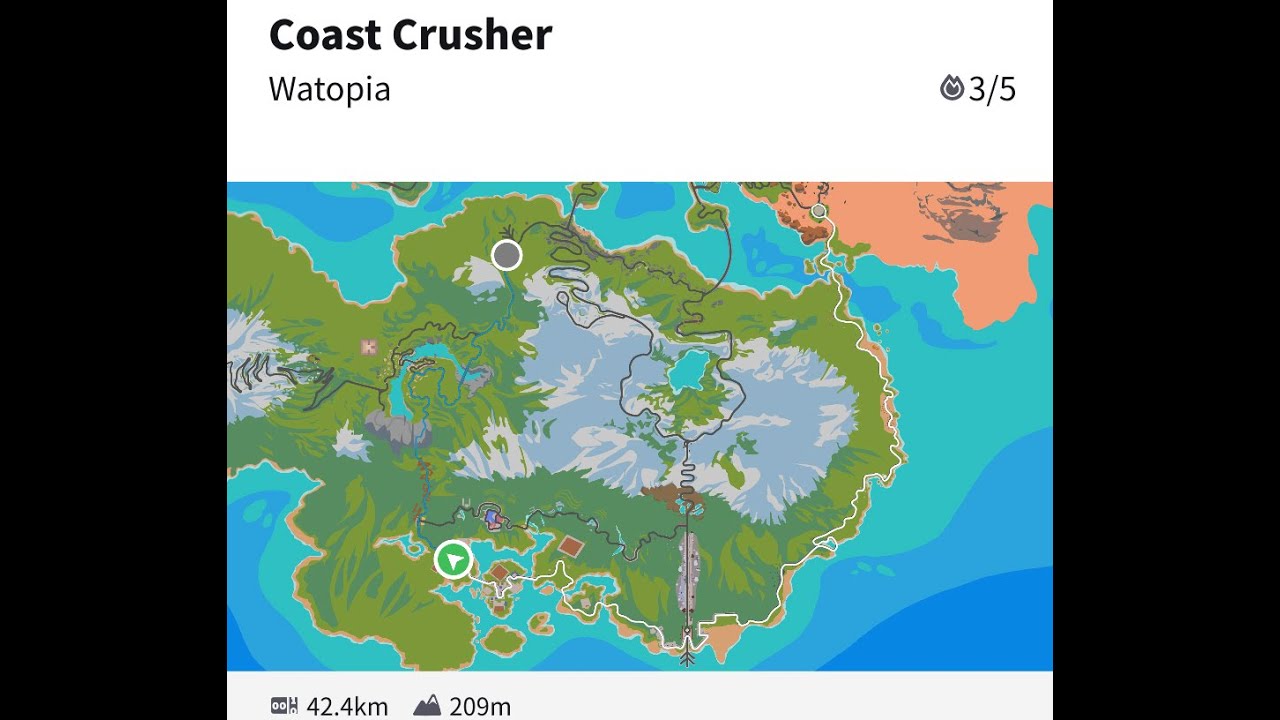 Zwift - Coast Crusher, Watopia 1h 30min 34.7km (21.6 miles) 174m (571‘) 8.1km (5.0 miles) 684