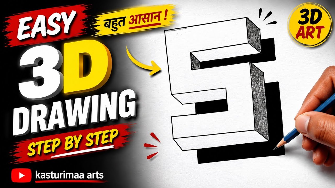 How to draw 3D Number 5 