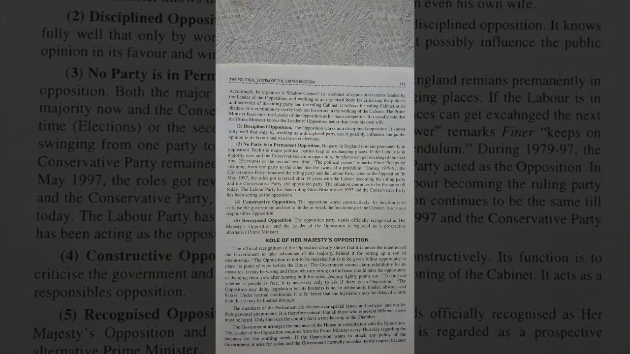 silent features of opposition pa /What is the function of the opposition '? In UK politics?