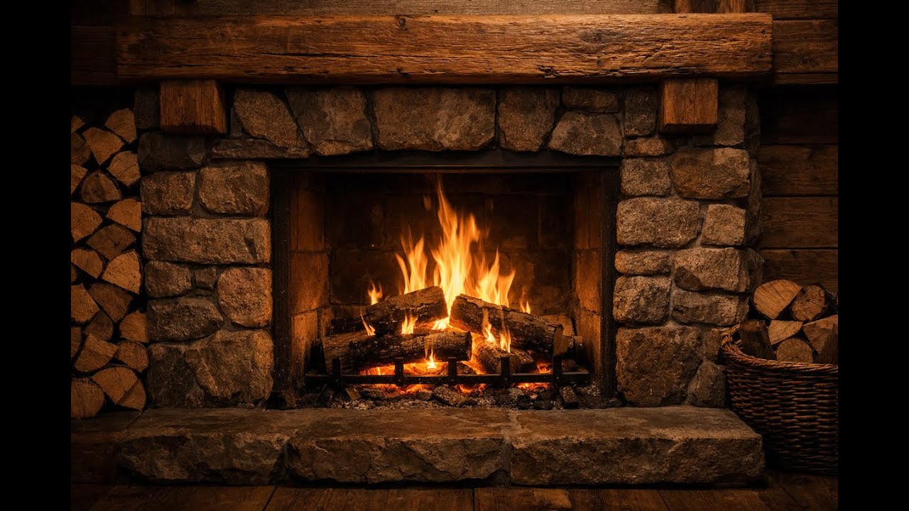 4 Hours Cozy Rustic Fireplace 🔥 Real Wood Fire Sounds | 4K Ambient TV
