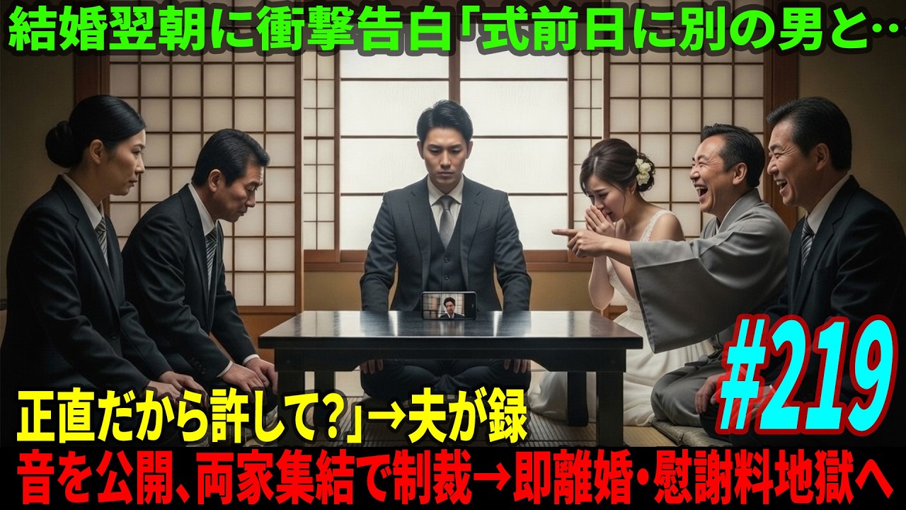 結婚翌朝に衝撃告白「式前日に別の男と…正直だから許して？」→夫が録音を公開、両家集結で制裁→即離婚・慰謝料地獄へ