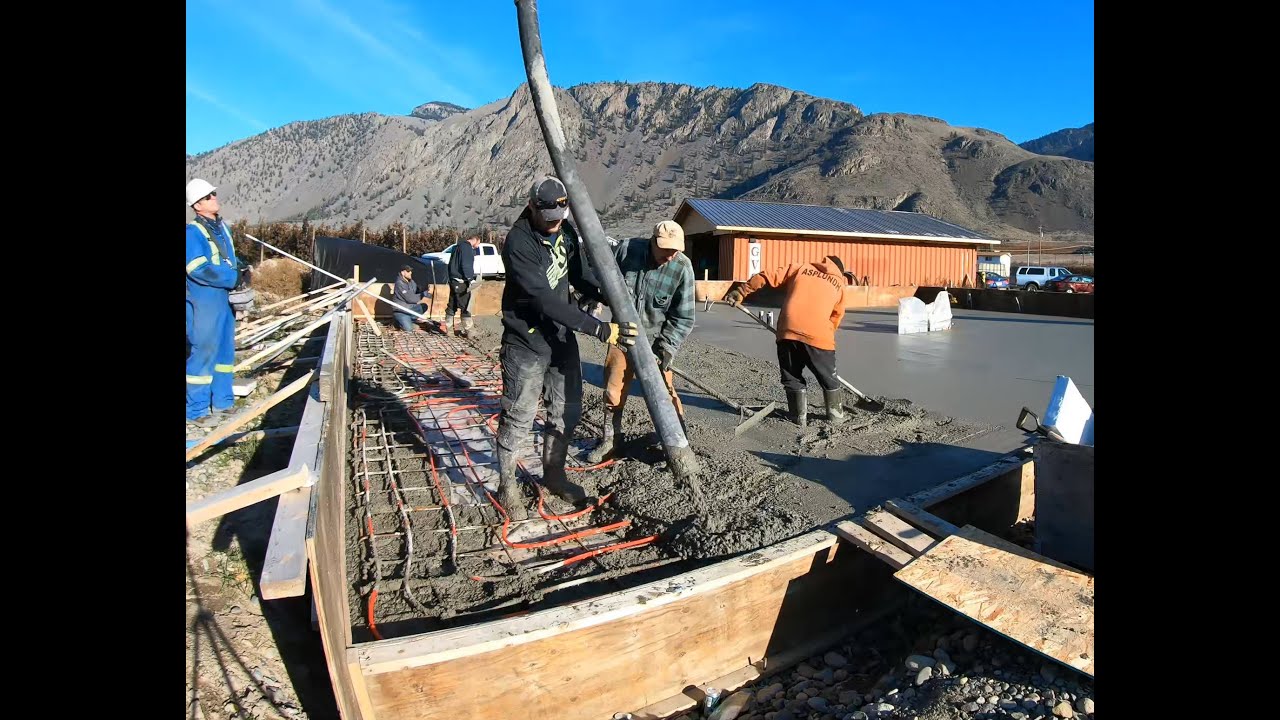 Pouring concrete slab on-grade foundation time-lapse