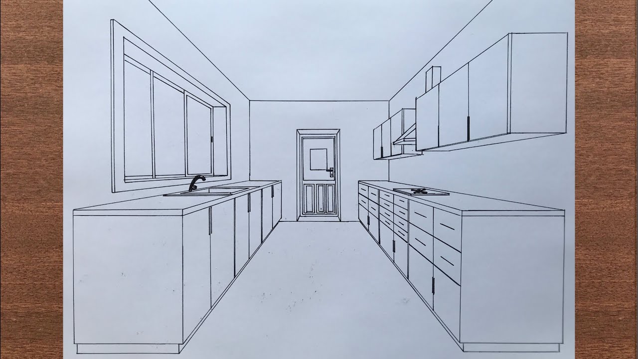 How to Draw a Kitchen in 1-Point Perspective