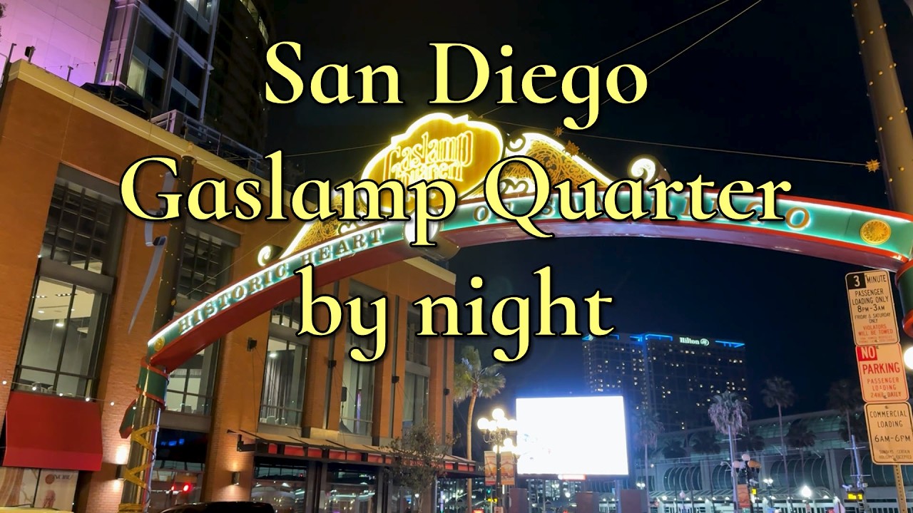 🇺🇸 Gaslamp Quarter at night, San Diego - vibrant walking tour in HD 60fps