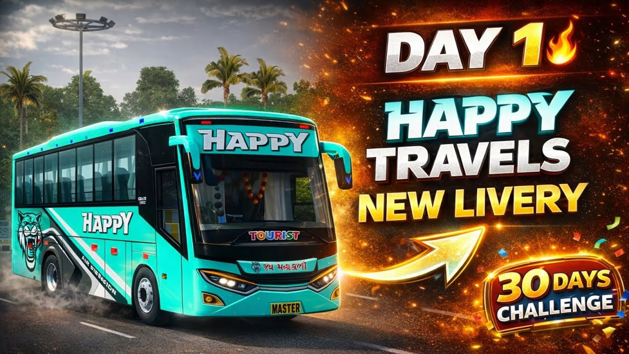 30 Days Livery Challenge Day 1 🔥 Happy Travels Bus New HD Livery Reveal | BUSSID Gameplay #challange