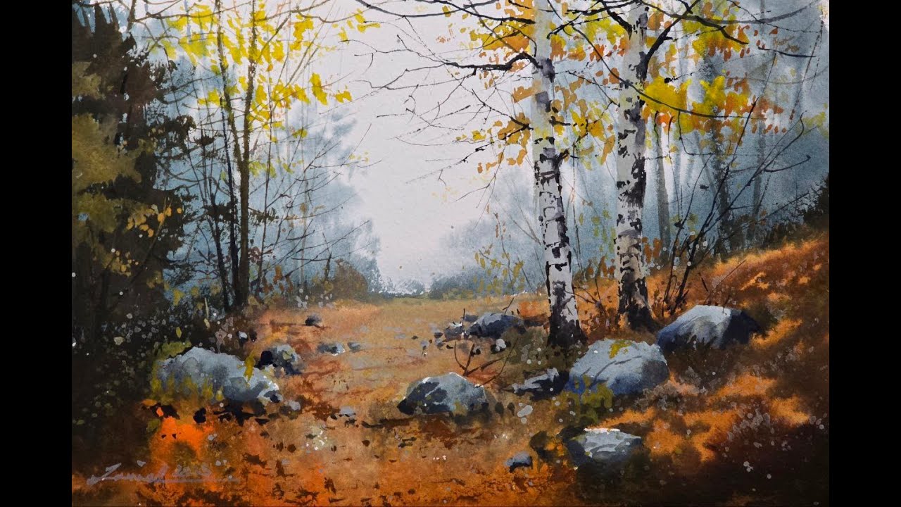 Easy Autumn Landscape With Rocks and Trees