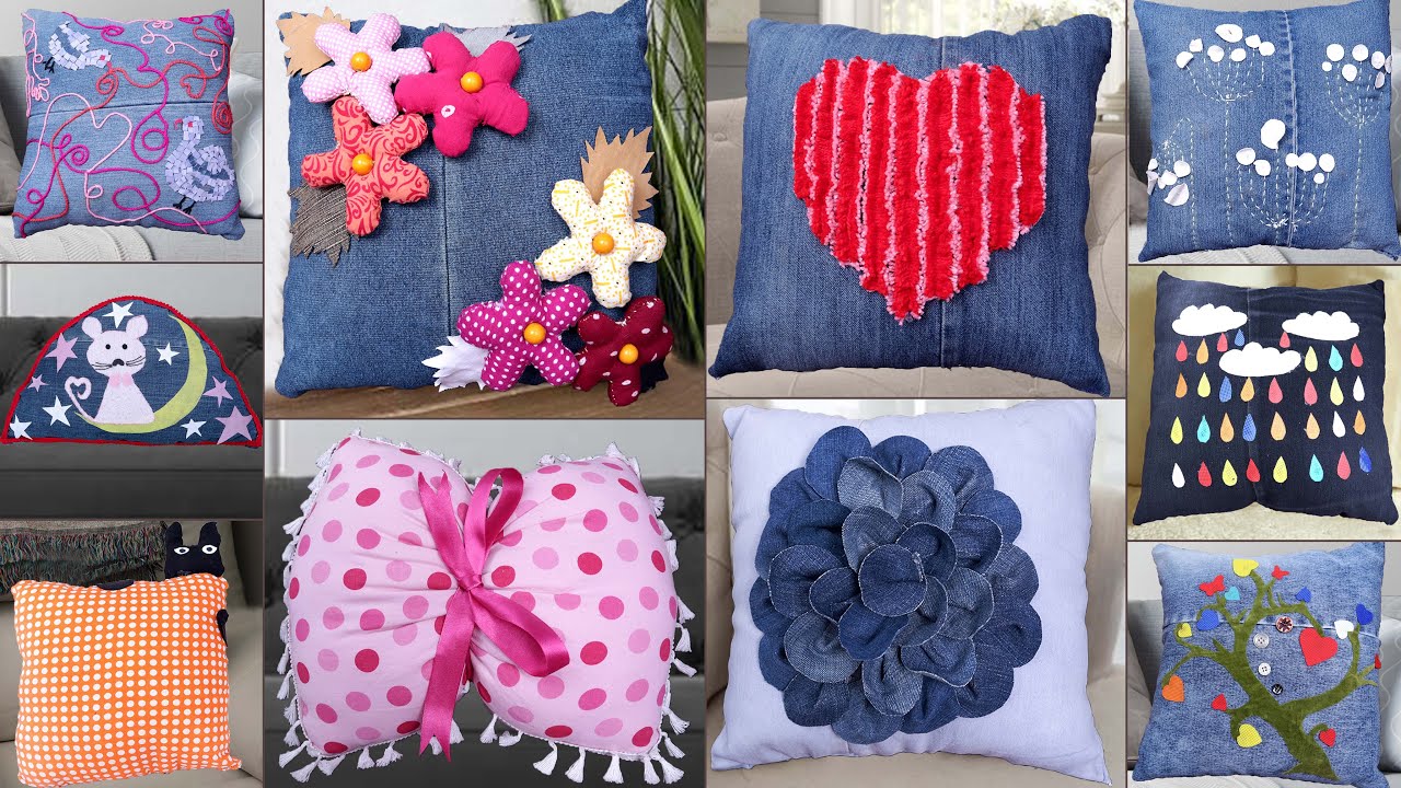 10 Jeans Cushion || Old Jeans Recycle Reuse Ideas || Cushion making || Jeans Handmade