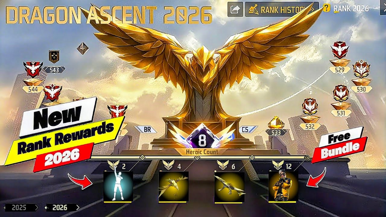 NEW RANK 2026 FREE REWARDS 😍🥳| FREE FIRE NEW EVENT | FF NEW EVENT | NEXT YEAR RANK REWARDS FREE FIRE