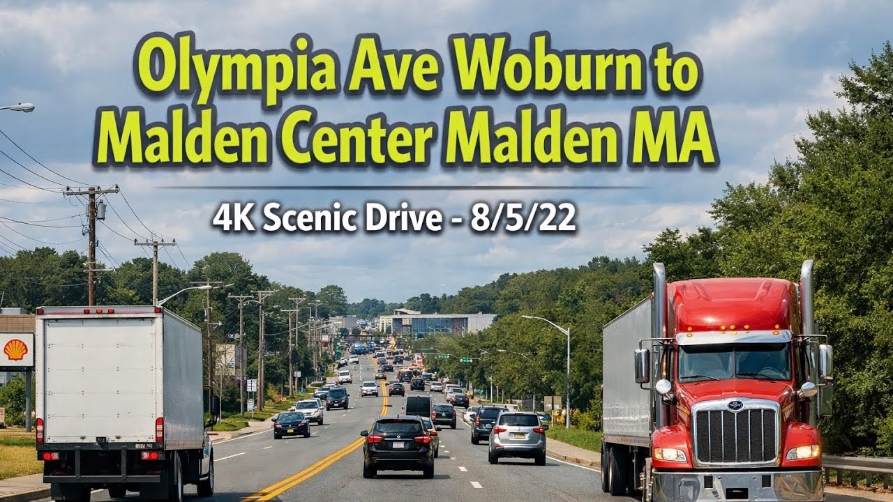 Olympia Ave Woburn to Malden Center, Malden MA | 4K Scenic Drive - 8/5/22
