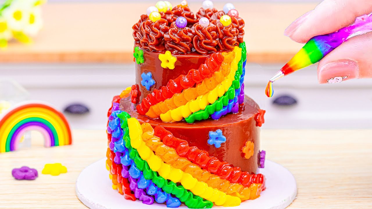 Satisfying Video | How To Make Miniature Rainbow Buttercream Cake Decorating | Sara Mini Cake