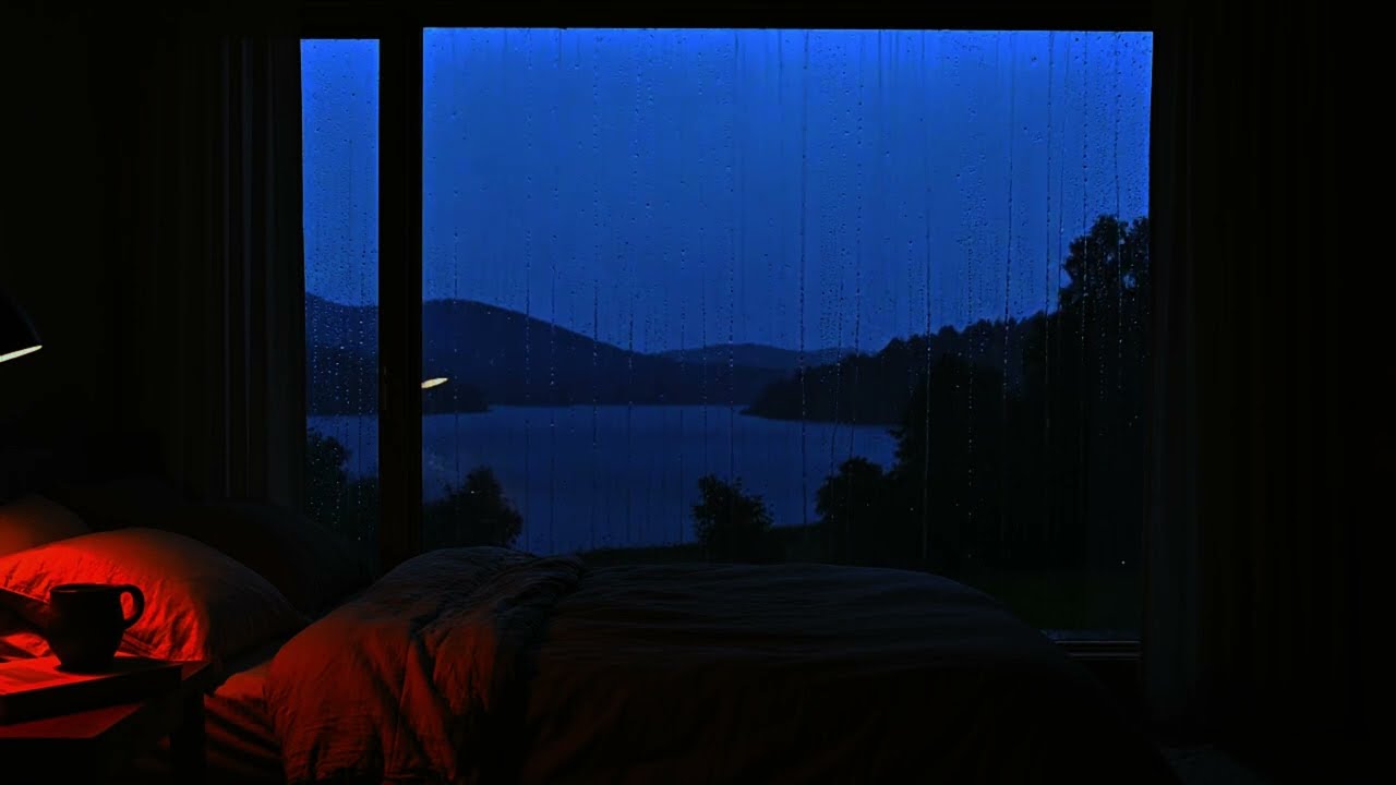 Rain Sound in a Dark Bedroom, Quiet Lakeside Cabin Rain for Deep Relaxation