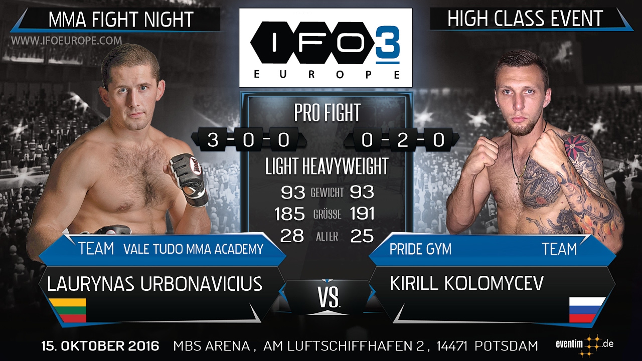 IRON FIGHTERS 3 O. - LAURYNAS URBONAVICIUS vs. KIRILL KOLOMYCEV - HIGH CLASS EVENT - Full PRO Fight