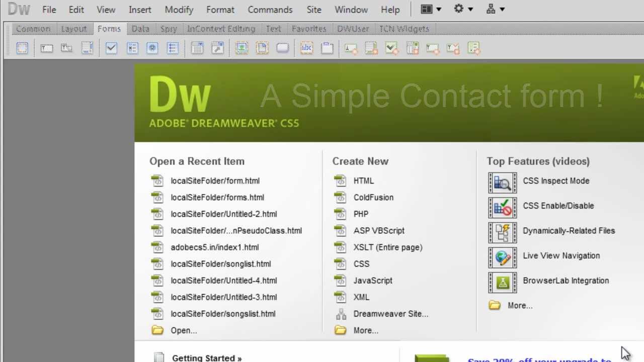 Dreamweaver cs 5  tutorial : Creating, Styling and Validating a Simple Contact form