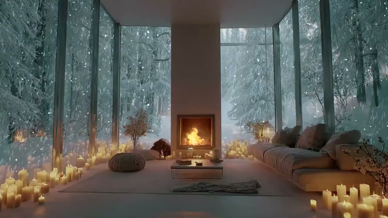 🌨🎹Soft Snowfall Piano Ambience | Fireplace Glow for Focus, Work and Peace