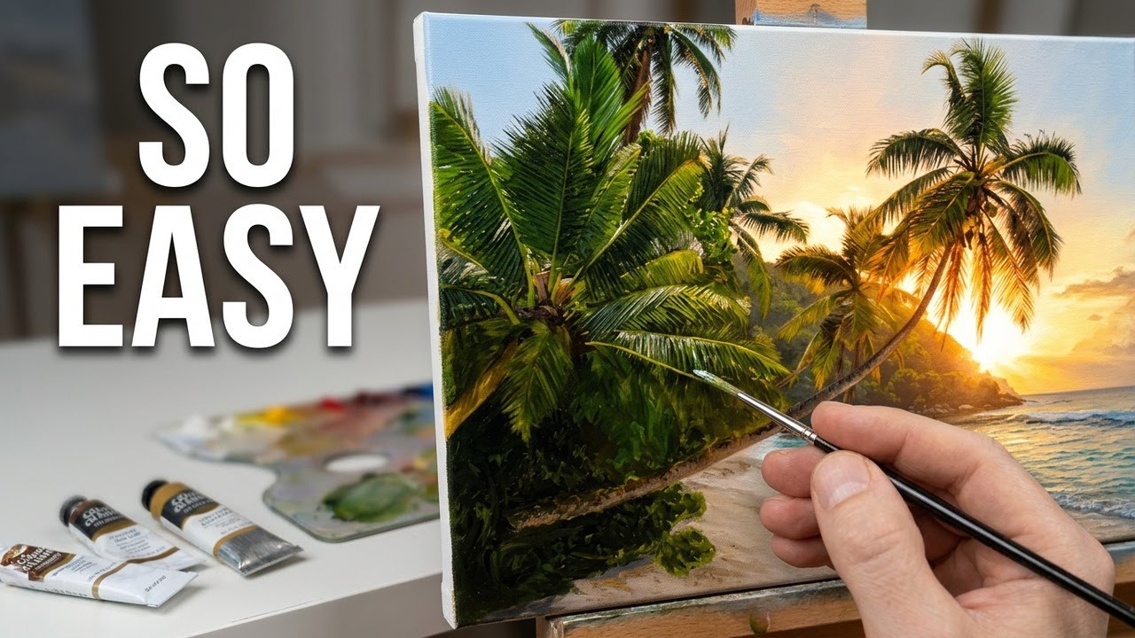 How I Paint a Tropical Beach | Oil Painting Tutorial | Step-By-Step Tutorial | Time Lapse