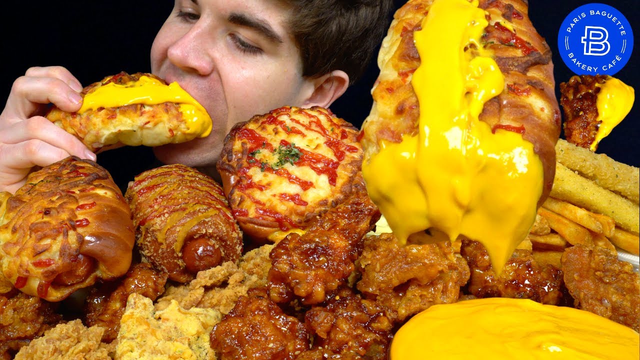 ASMR MUKBANG EXTRA CRISPY KOREAN FRIED CHICKEN & GOURMET HOT DOGS & FRIES | WITH CHEESE + DESSERT!