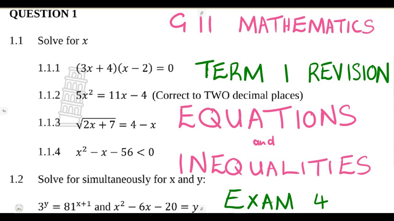 Mathematics Grade 11 Equations and Inequalities Exam 4 Term 1 @Maths Zone African Motives