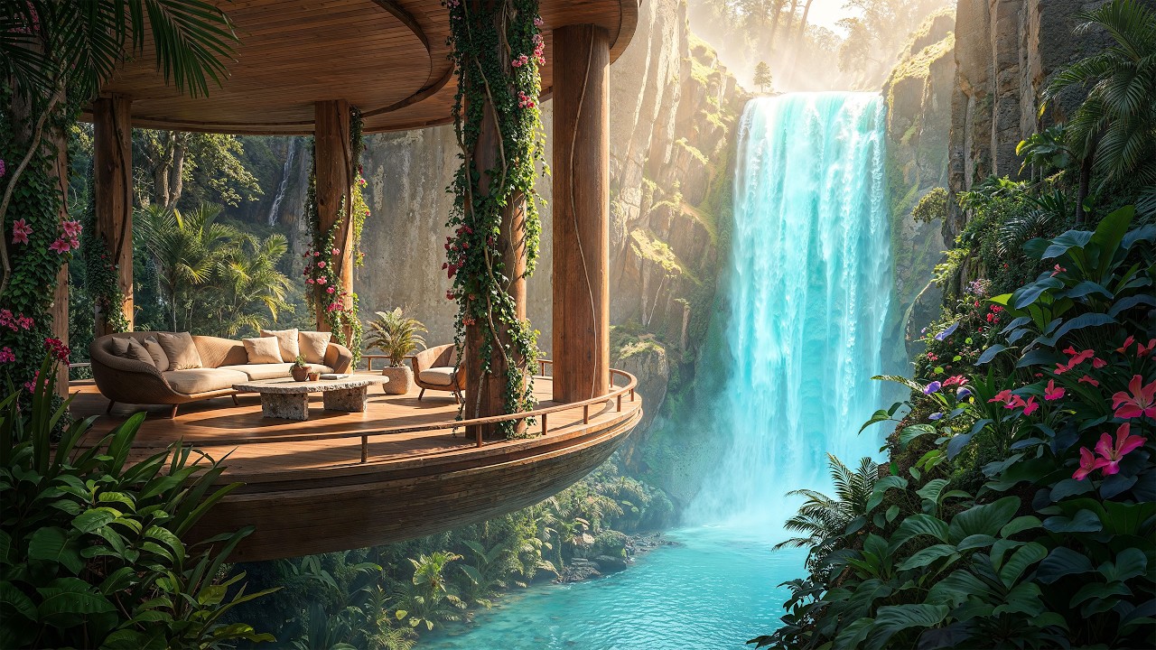 Floating Garden Lounge | Organic Downtempo & Ethereal Waterfall Soundscapes [4K]