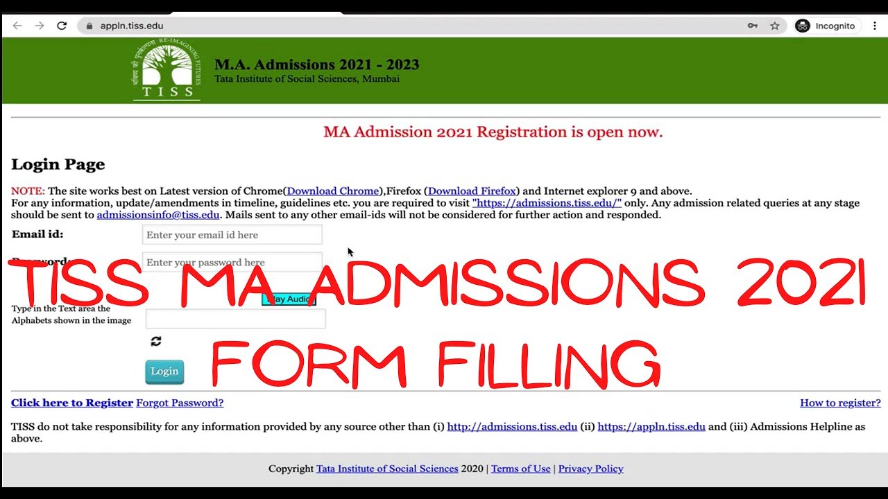 TISS MA Admissions 2021 Form Filling