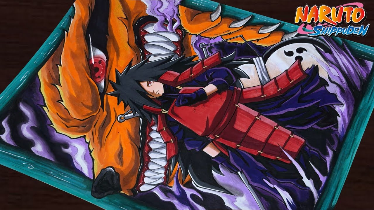 Как нарисовать &laquo;Учиха Мадара и Кураму&raquo; шаг за шагом (урок) || Naruto-Shippuden