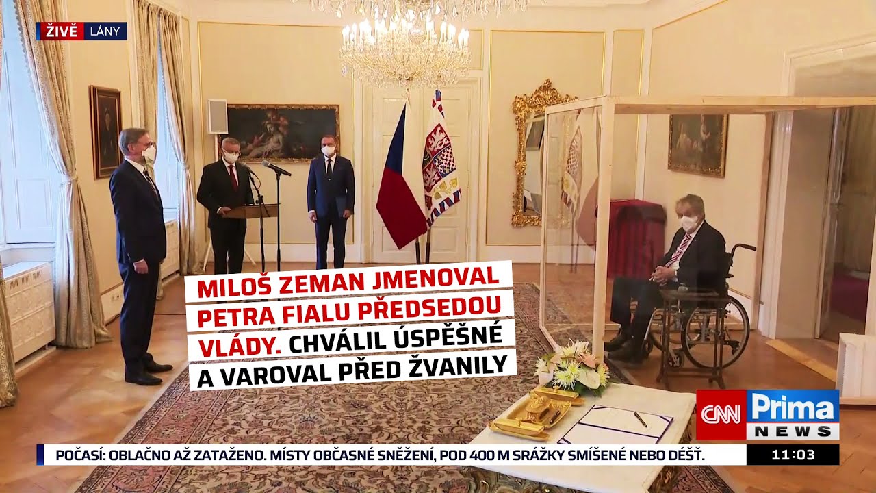 Miloš Zeman jmenoval Petra Fialu předsedou vlády. Chválil úspěšné a varoval před žvanily