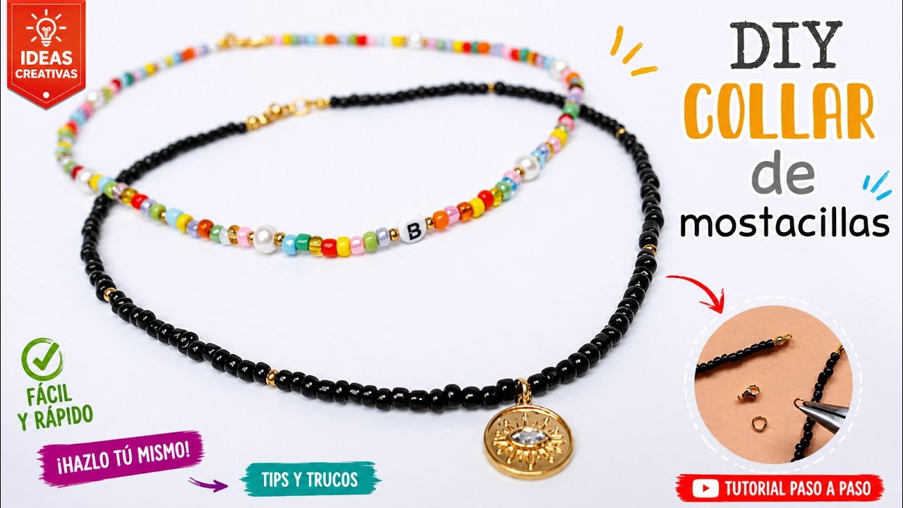 COMO HACER UN COLLAR *desde cero* con mostacillas, escarlachines, tapanudos y mosqueton!