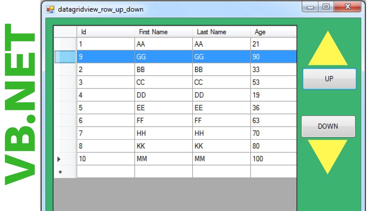 VB.Net - How To Move DataGridView Selected Row UP and DOWN In Vbnet [ with source code ]