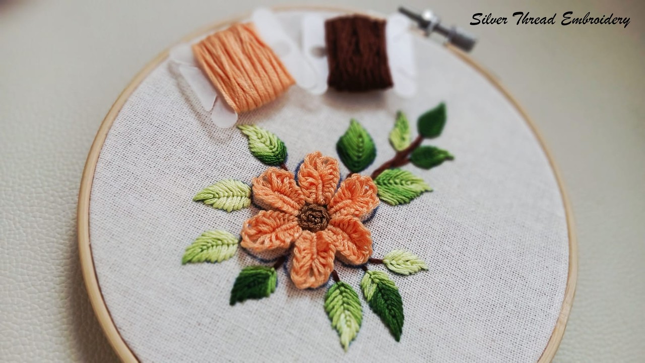 Easy 3D Flower Embroidery Tutorial + Pattern  | Easy Raised Floral Hand Embroidery 🪡🌸