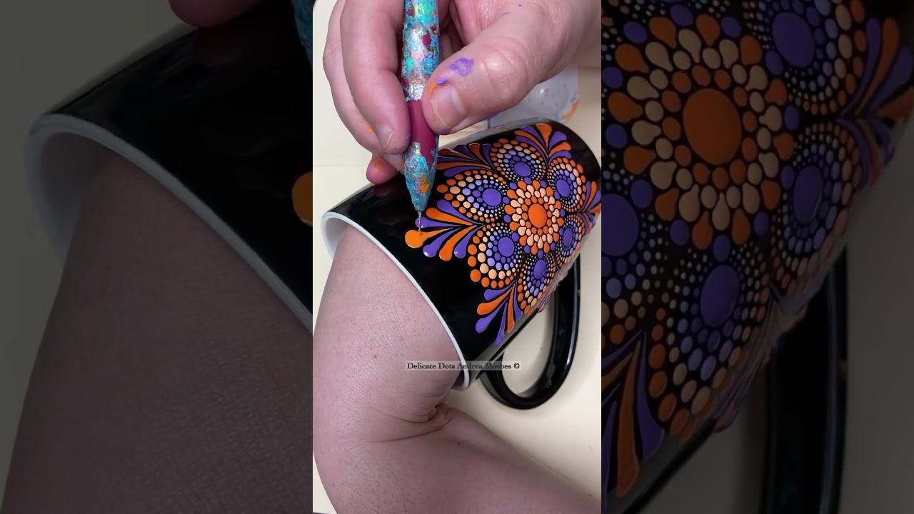 Orange and Purple dot mandala mug painting.  #mandala #satisfying #handmade #dotart #painting #art
