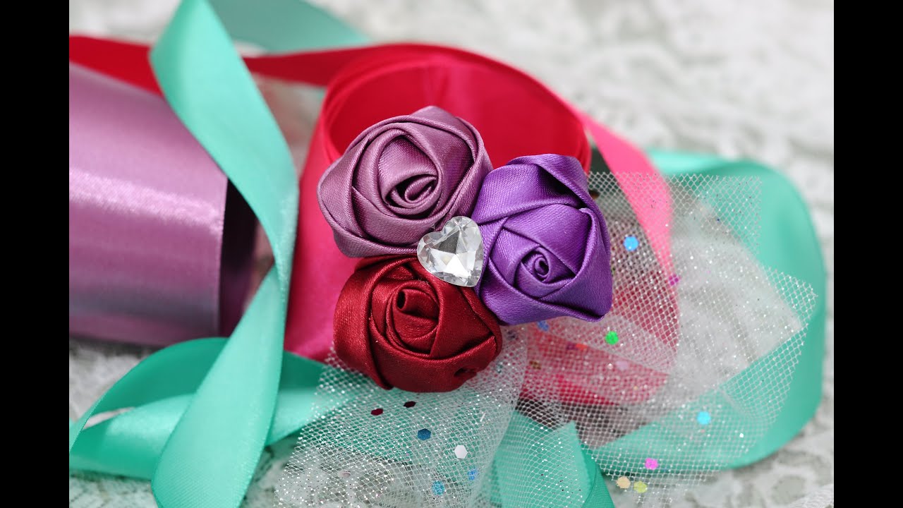 Роза из атласной ленты Мастер класс / DIY Ribbon Rose Tutorial